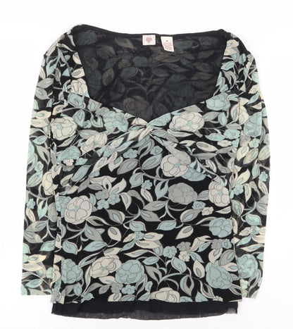 Preworn Womens Green Floral Nylon Basic Blouse Size M V-Neck