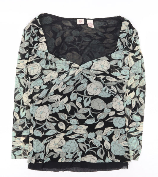 Preworn Womens Green Floral Nylon Basic Blouse Size M V-Neck