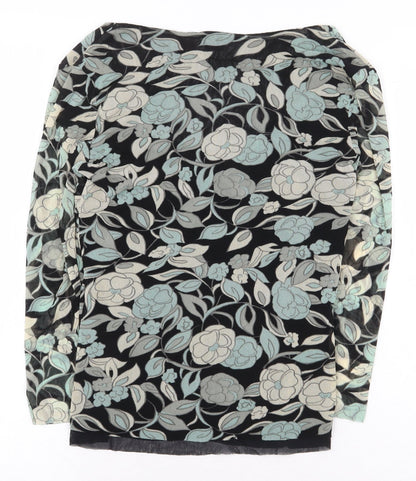 Preworn Womens Green Floral Nylon Basic Blouse Size M V-Neck