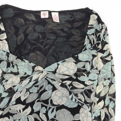 Preworn Womens Green Floral Nylon Basic Blouse Size M V-Neck