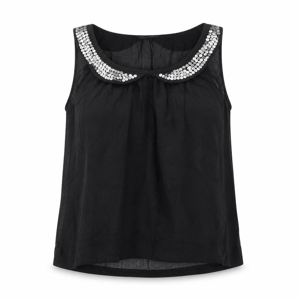 Miss Selfridge Womens Black 100% Cotton Basic Blouse Size 10 Scoop Neck