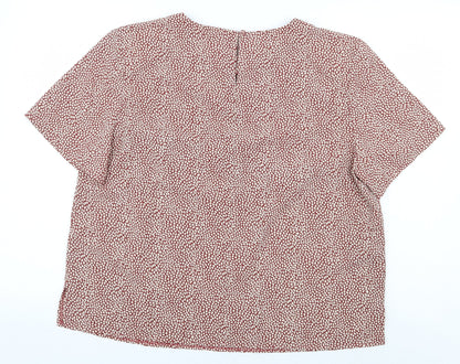 Debenhams Womens Red Geometric Polyester Basic Blouse Size 16 Boat Neck