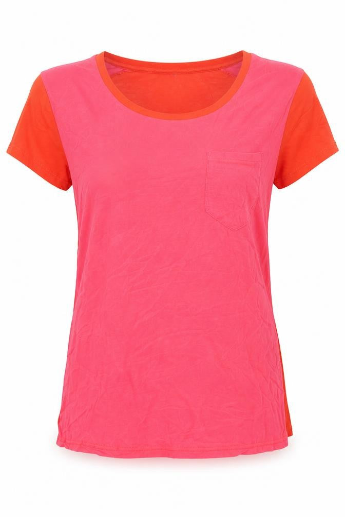 Topshop Womens Red Colourblock Viscose Basic T-Shirt Size 8 Boat Neck