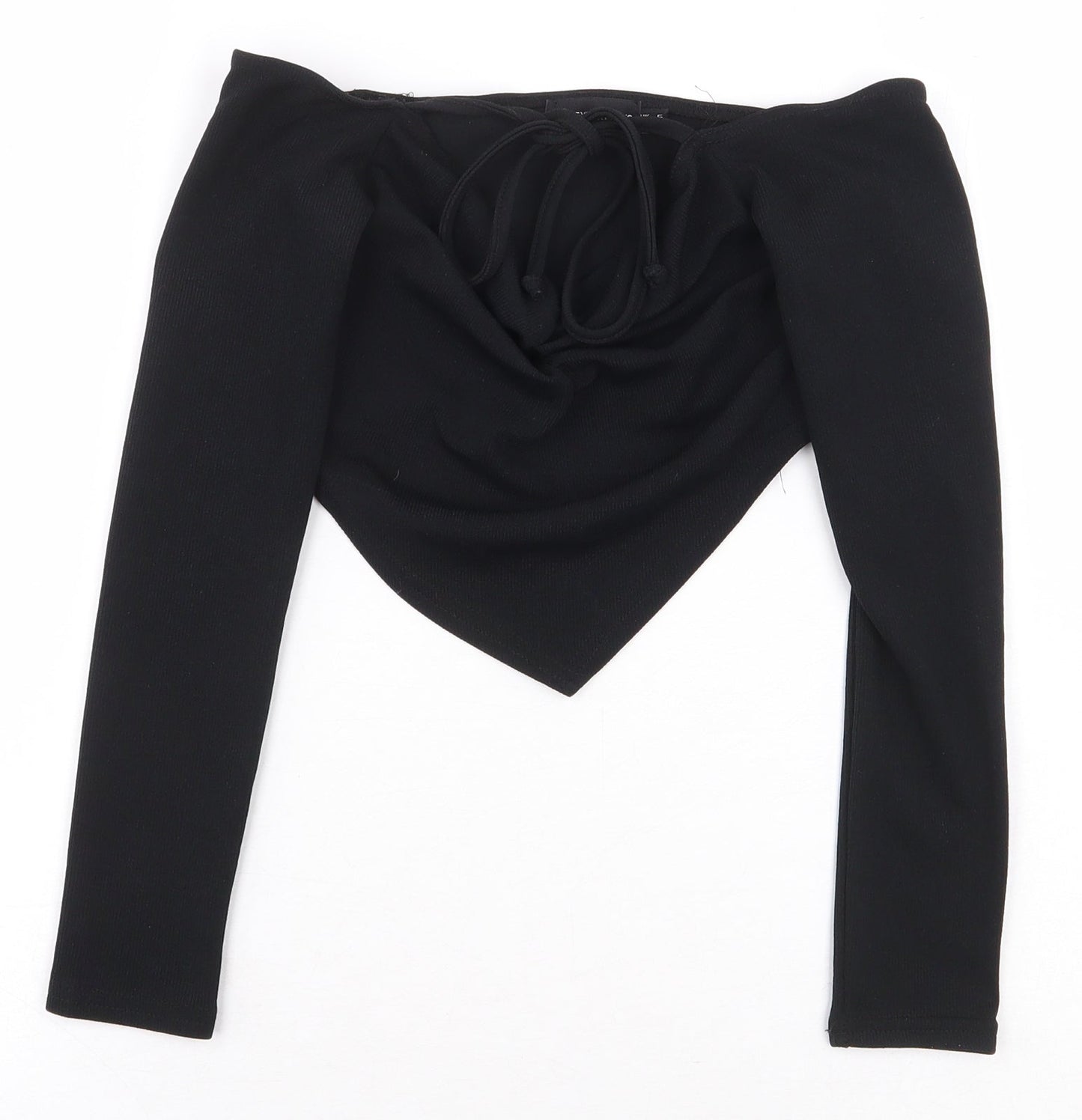 PRETTYLITTLETHING Womens Black Polyester Cropped Blouse Size 6 V-Neck - Asymmetric