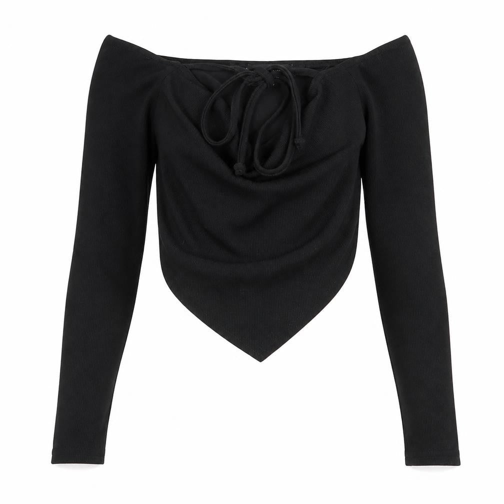 PRETTYLITTLETHING Womens Black Polyester Cropped Blouse Size 6 V-Neck - Asymmetric