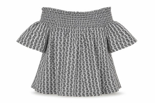 H&M Womens White Geometric Viscose Basic Blouse Size S Off the Shoulder