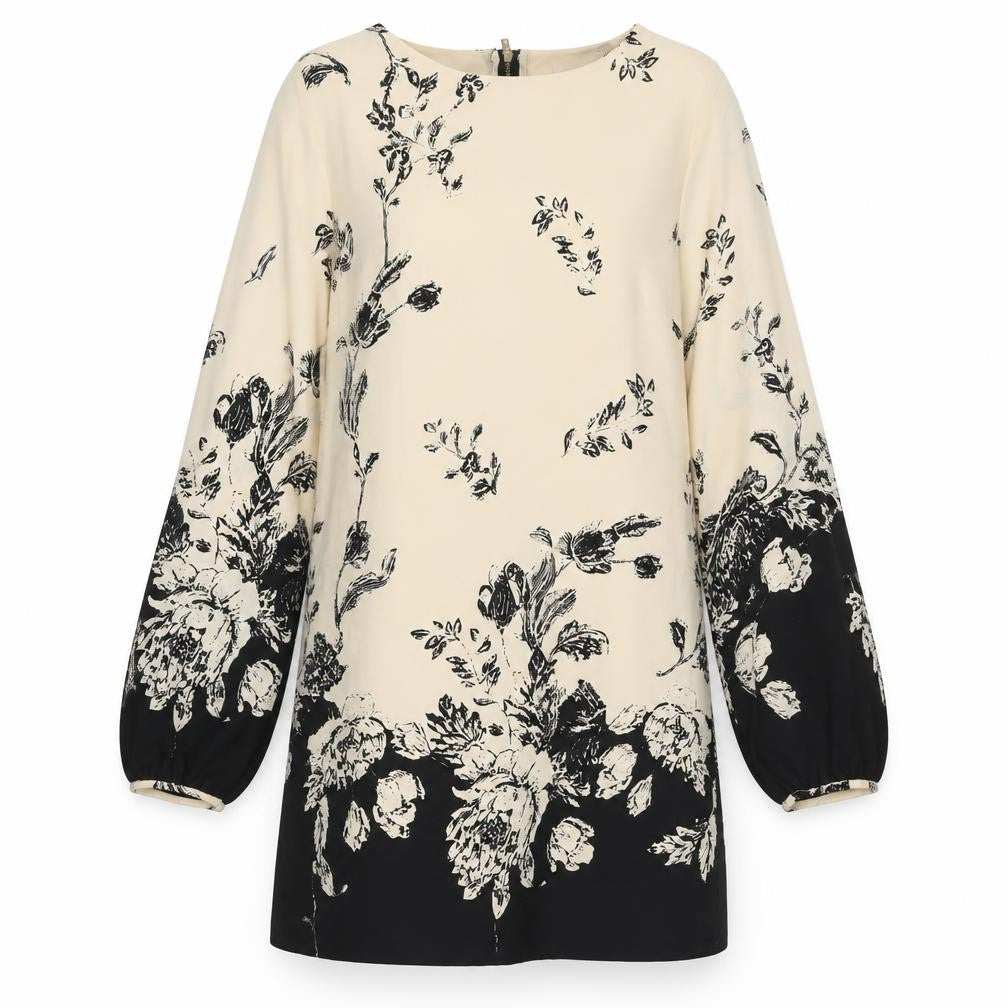 FOREVER 21 Womens Beige Floral Polyester A-Line Size S Round Neck Zip