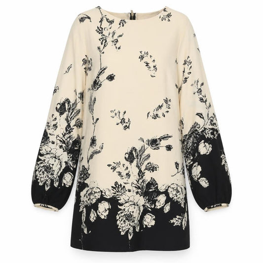 FOREVER 21 Womens Beige Floral Polyester A-Line Size S Round Neck Zip
