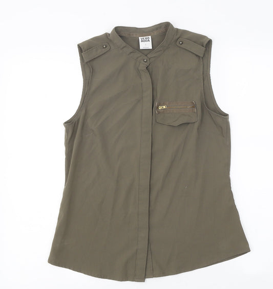 VERO MODA Womens Green Polyester Basic Button-Up Size S Mock Neck