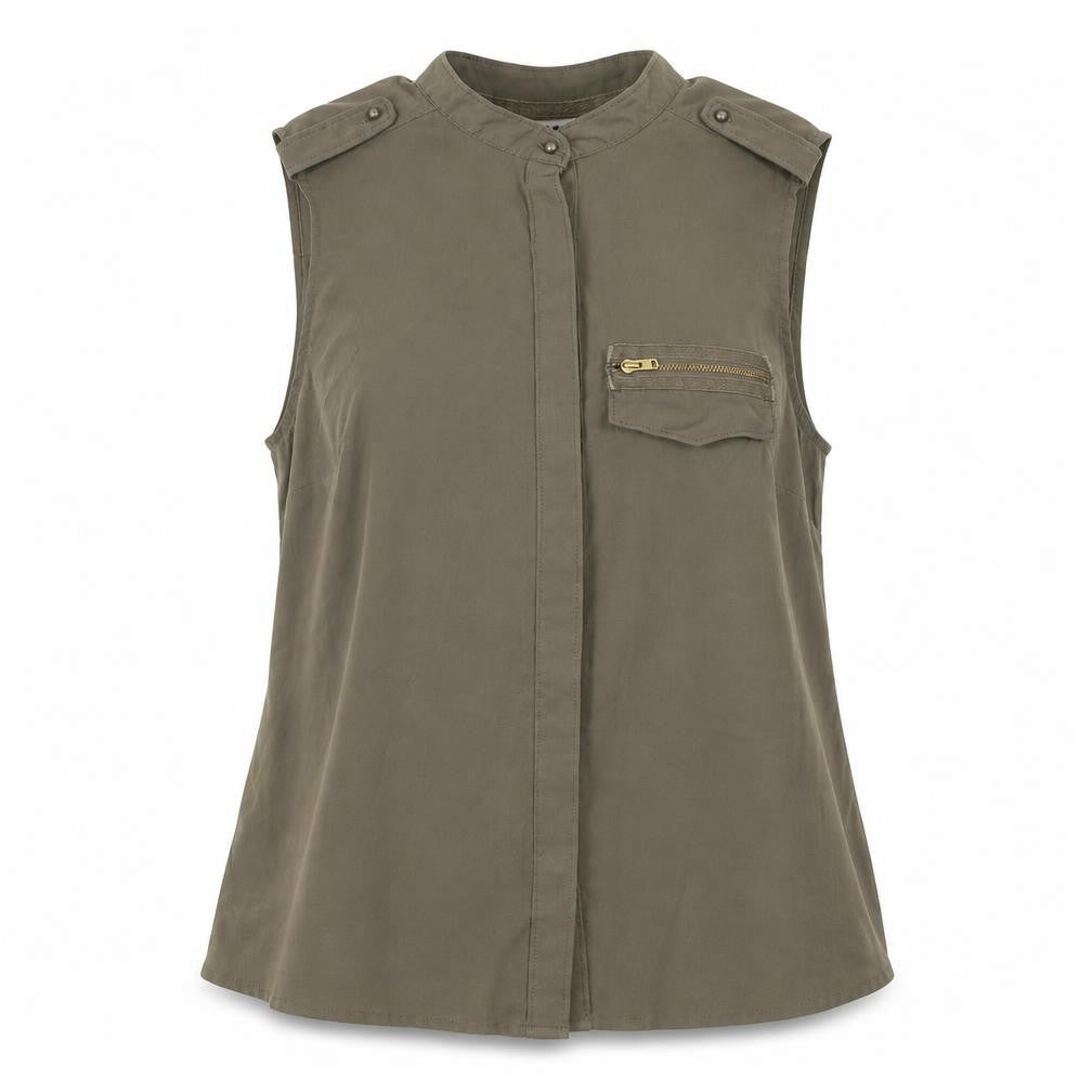VERO MODA Womens Green Polyester Basic Button-Up Size S Mock Neck
