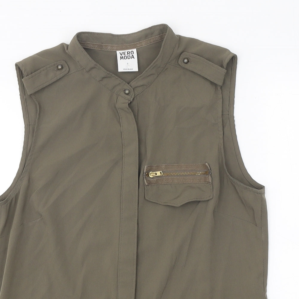 VERO MODA Womens Green Polyester Basic Button-Up Size S Mock Neck