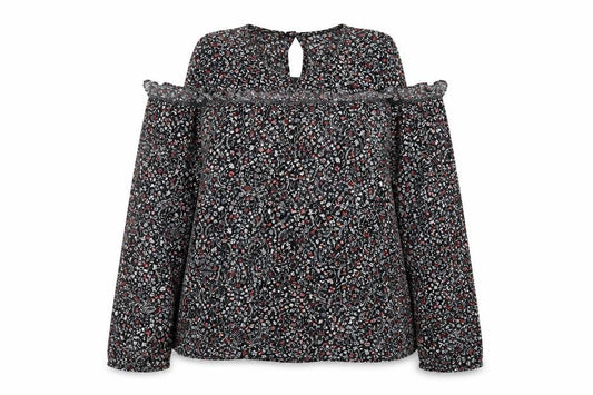 Dorothy Perkins Womens Black Floral Viscose Basic T-Shirt Size 18 Crew Neck - Cold Shoulder