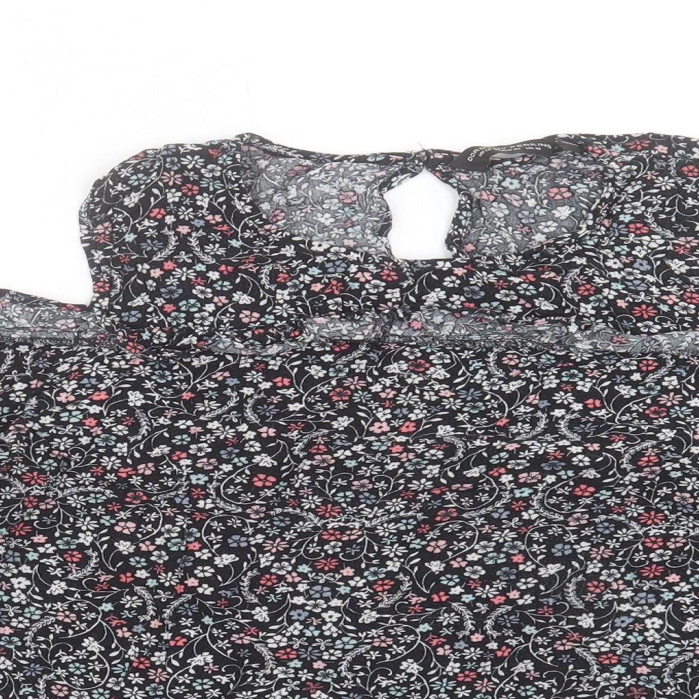 Dorothy Perkins Womens Black Floral Viscose Basic T-Shirt Size 18 Crew Neck - Cold Shoulder