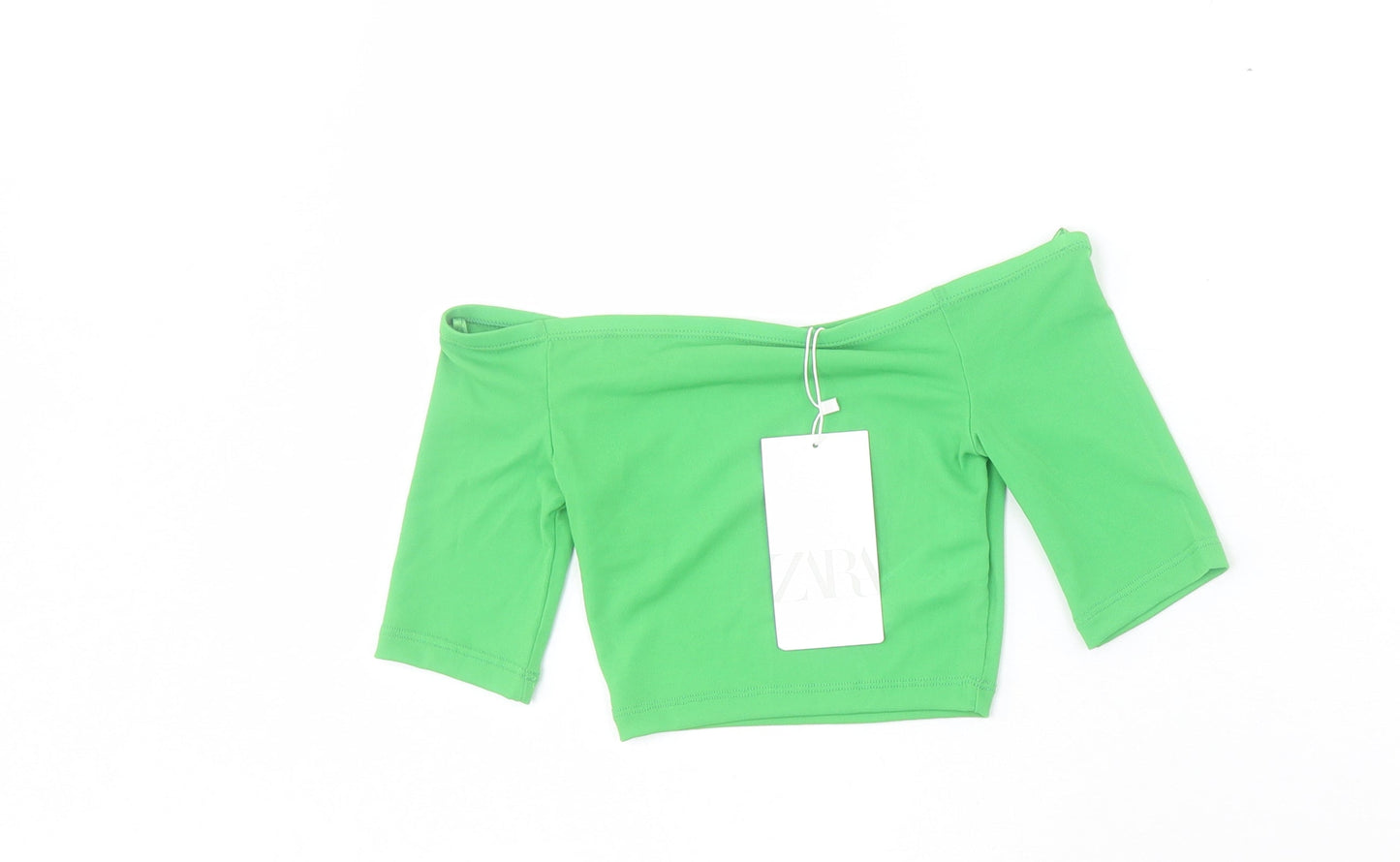 Zara Womens Green Polyester Cropped T-Shirt Size S Off the Shoulder