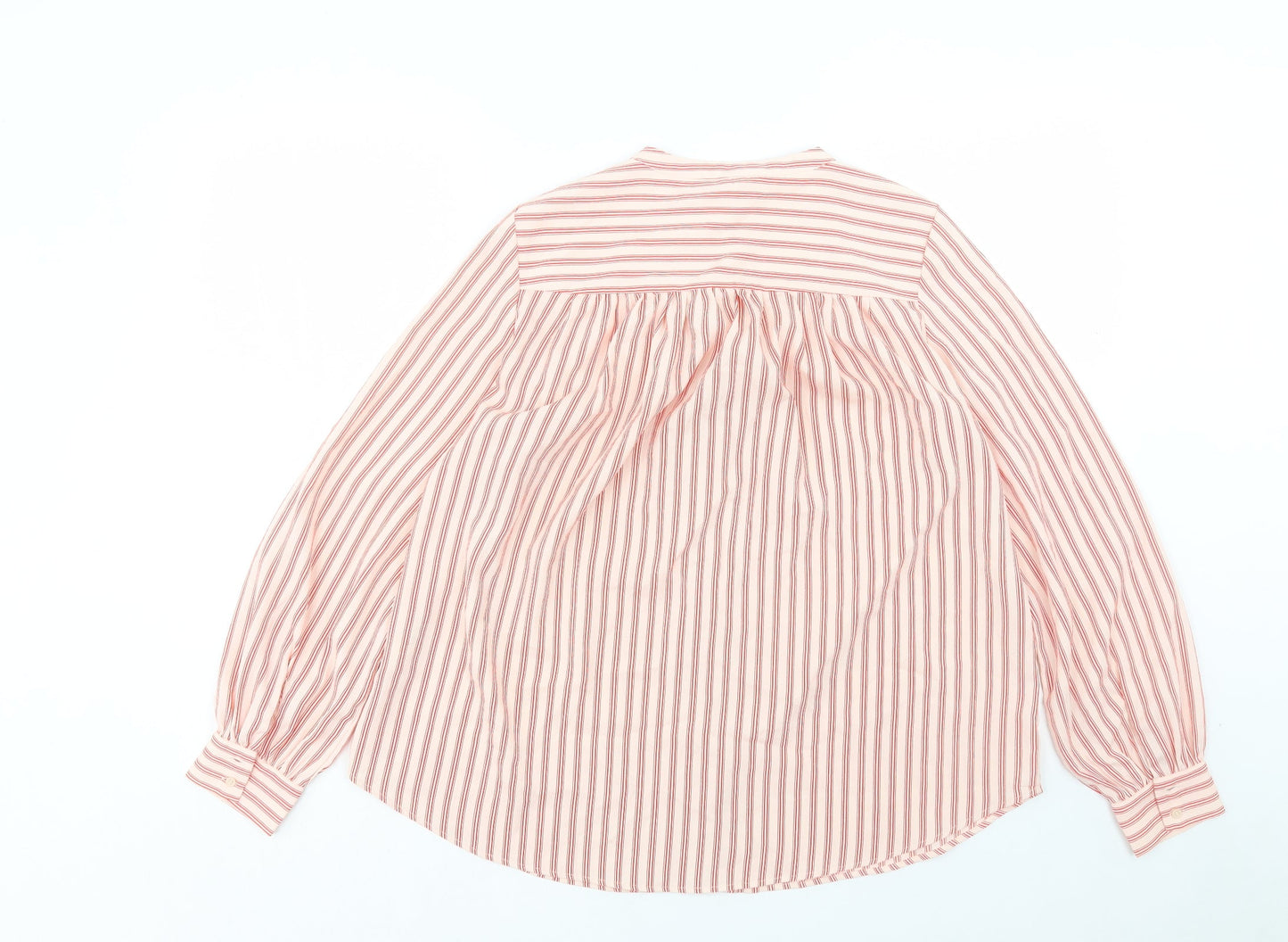 H&M Womens Red Striped Polyester Basic Button-Up Size 8 Crew Neck