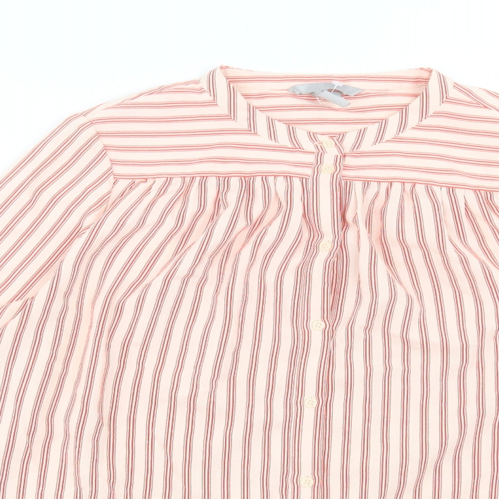 H&M Womens Red Striped Polyester Basic Button-Up Size 8 Crew Neck