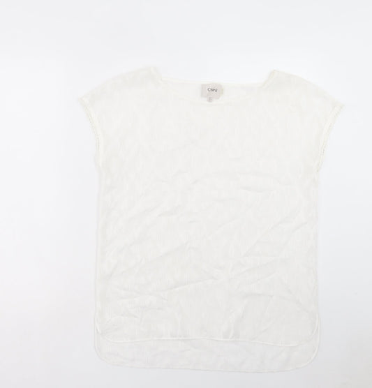 Charli Womens White Argyle/Diamond Polyester Basic T-Shirt Size 8 Boat Neck