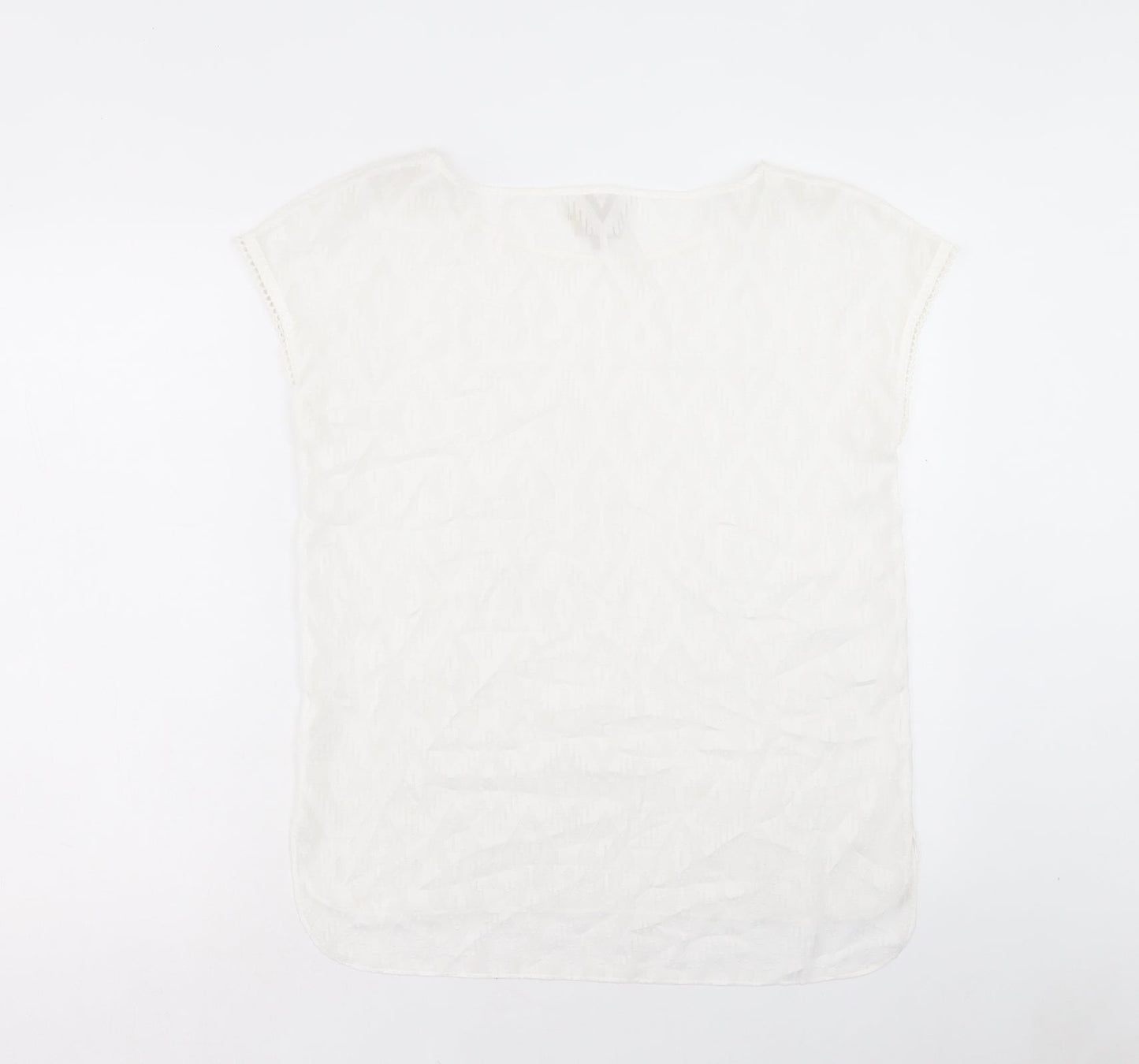 Charli Womens White Argyle/Diamond Polyester Basic T-Shirt Size 8 Boat Neck