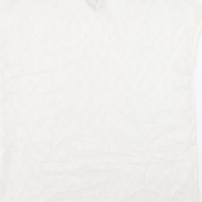 Charli Womens White Argyle/Diamond Polyester Basic T-Shirt Size 8 Boat Neck