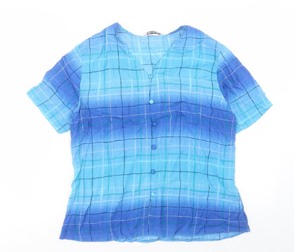 Berkertex Womens Blue Viscose Basic Button-Up Size 14 V-Neck