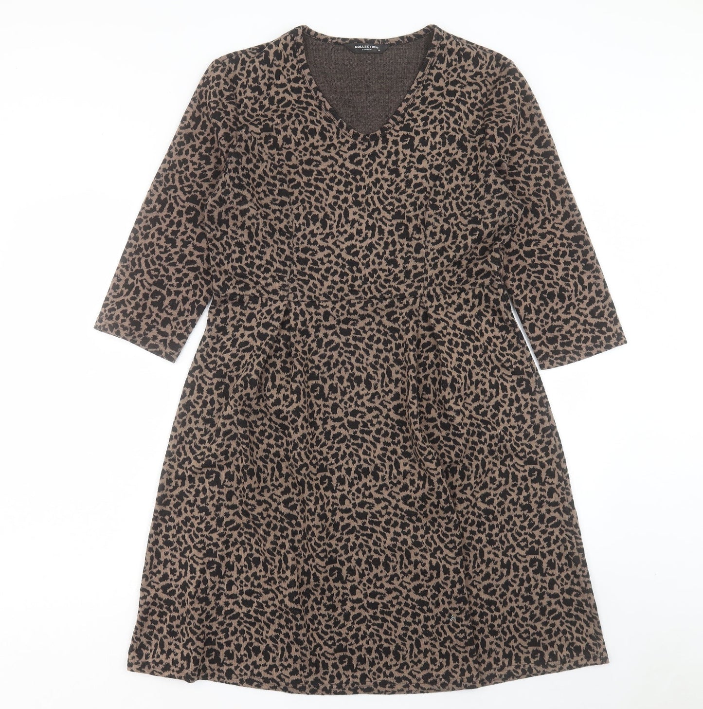 Collection London Womens Brown Animal Print Polyester A-Line Size 14 V-Neck Pullover