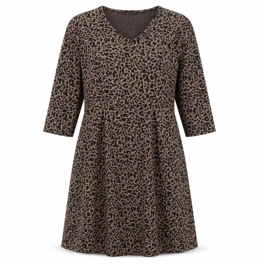 Collection London Womens Brown Animal Print Polyester A-Line Size 14 V-Neck Pullover