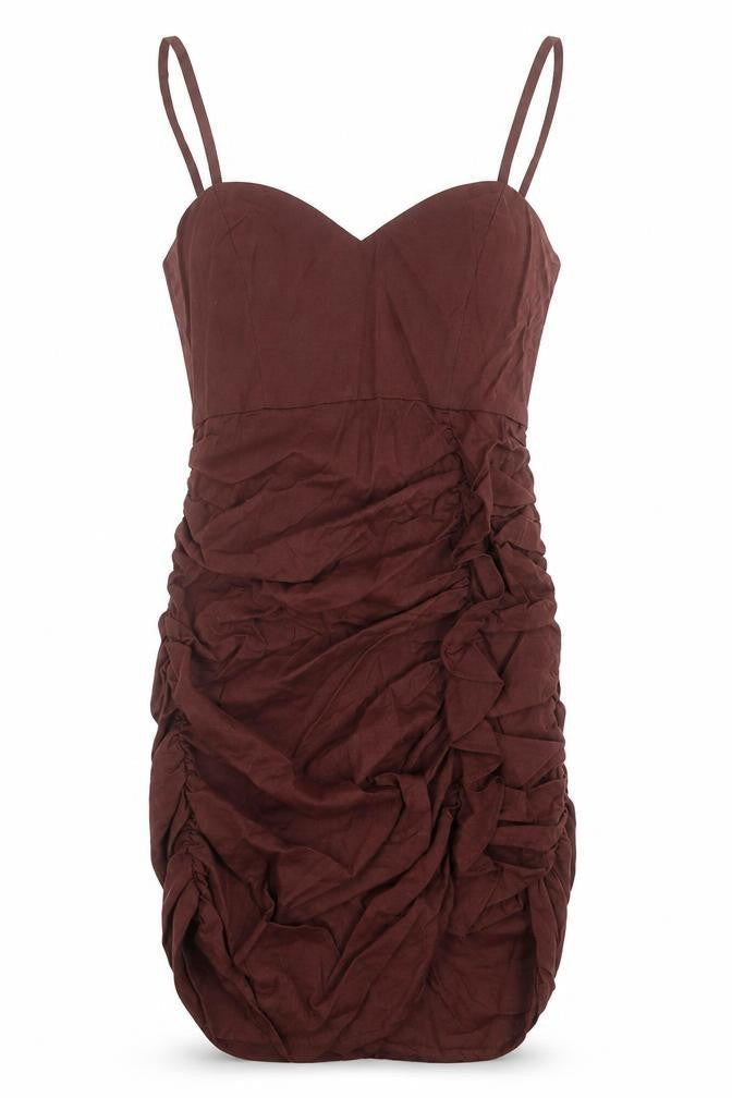 Zara Womens Brown Viscose Bodycon Size S V-Neck Zip
