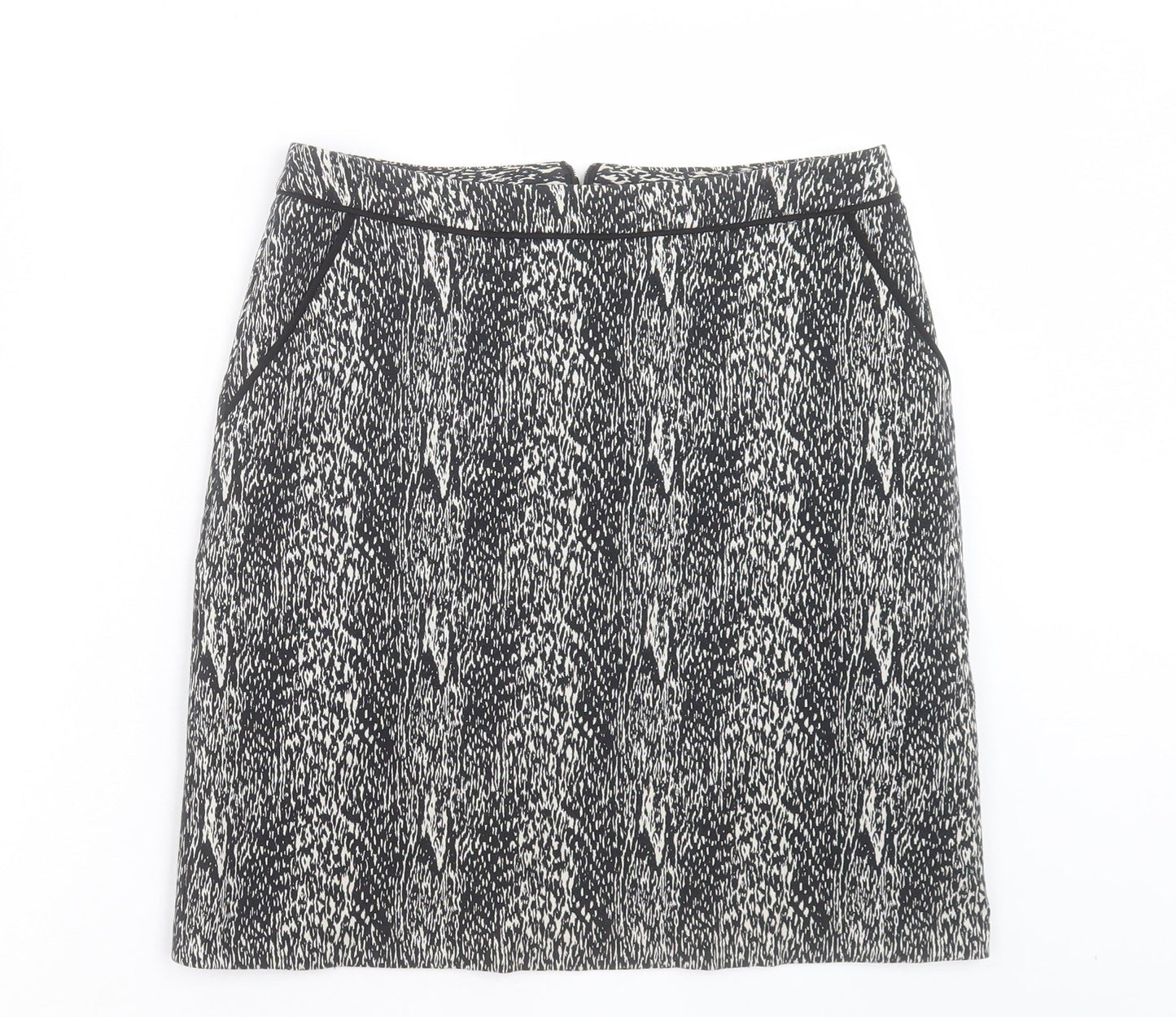 Wallis Womens Black Geometric Cotton A-Line Skirt Size 8 Zip