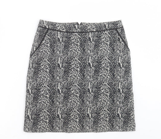 Wallis Womens Black Geometric Cotton A-Line Skirt Size 8 Zip