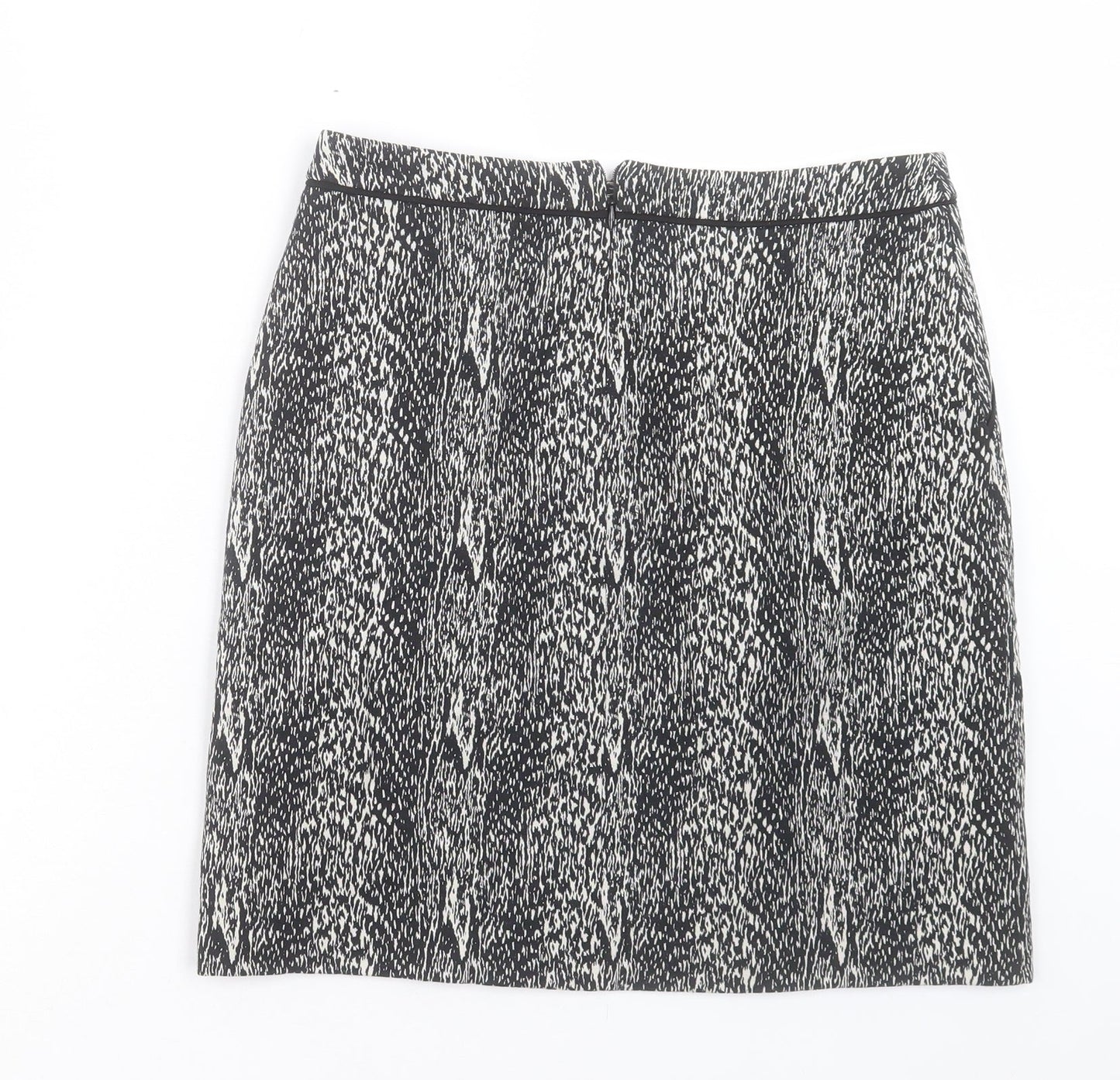 Wallis Womens Black Geometric Cotton A-Line Skirt Size 8 Zip
