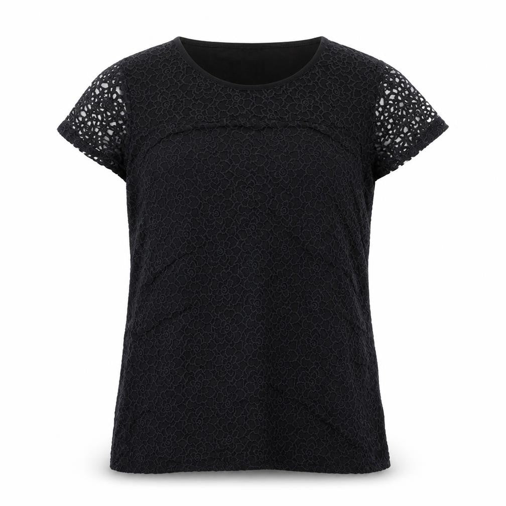 Laura Ahsley Womens Black Polyester Basic T-Shirt Size 14 Crew Neck