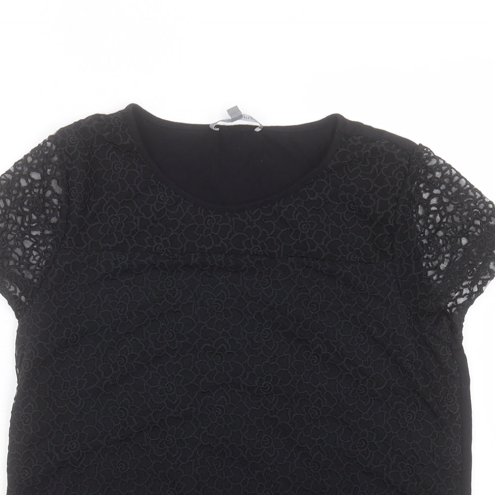 Laura Ahsley Womens Black Polyester Basic T-Shirt Size 14 Crew Neck