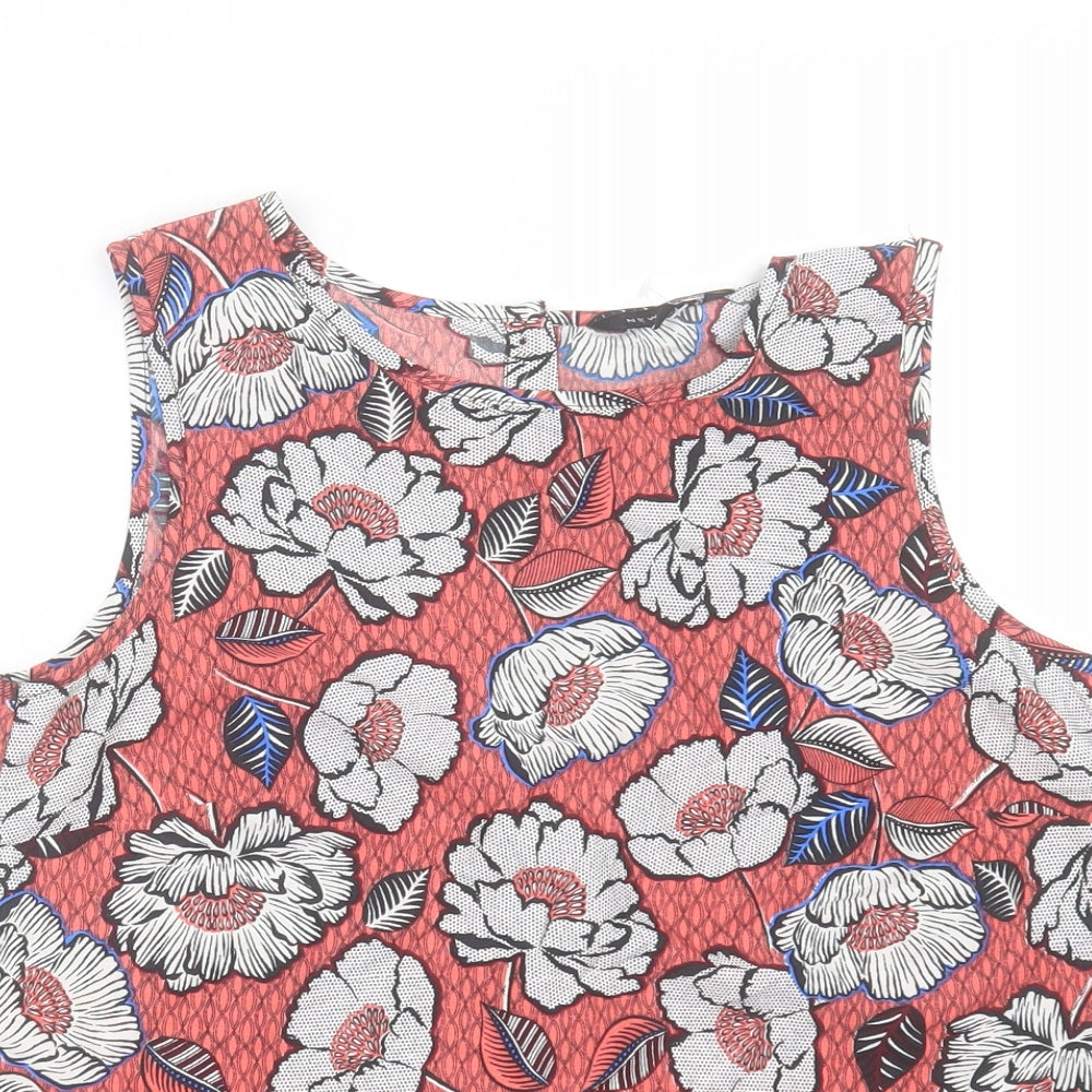 New Look Womens Pink Floral Polyester Basic Tank Size 10 Boat Neck