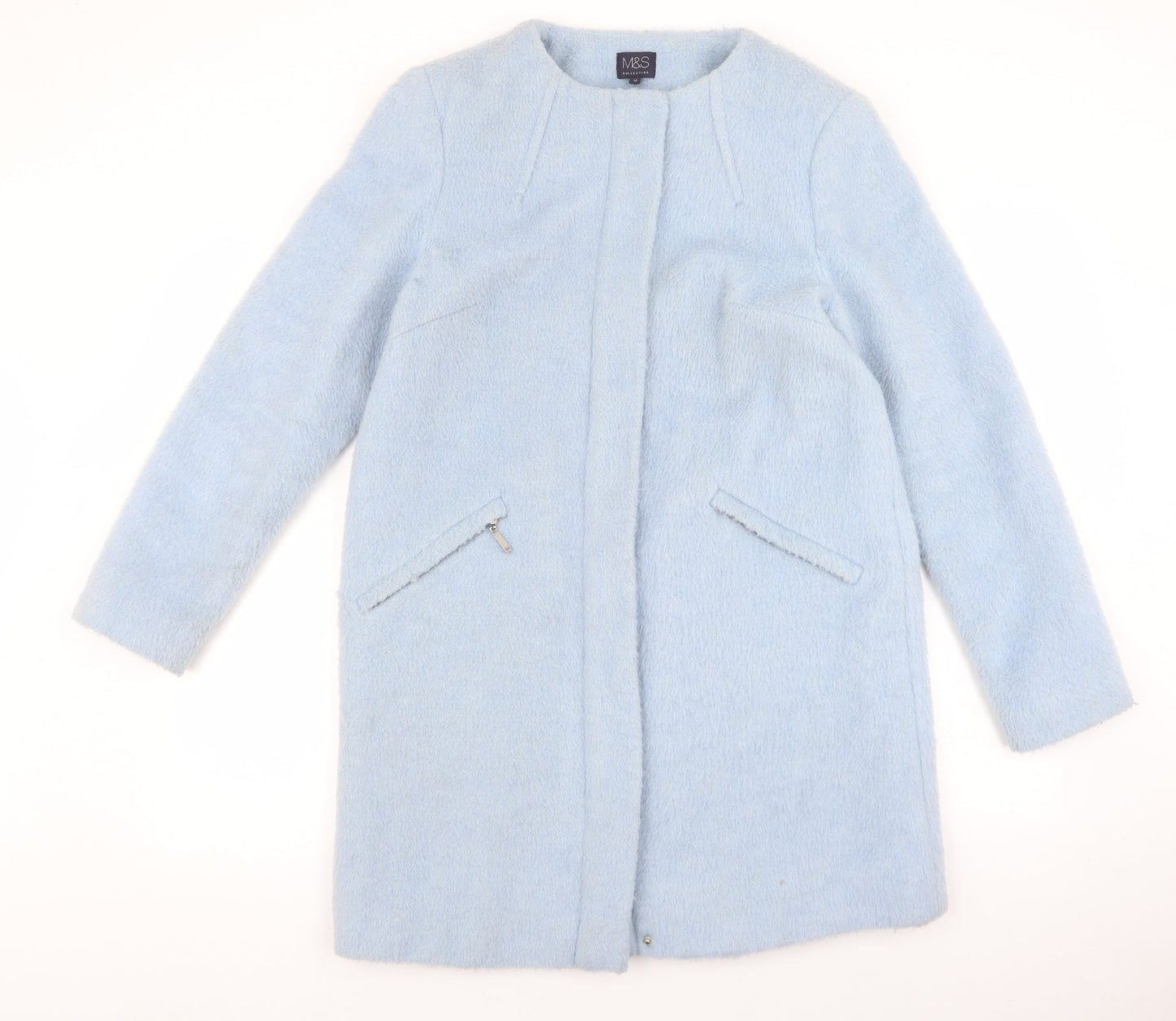 Marks & Spencer Womens Blue Overcoat Coat Size 12 Zip