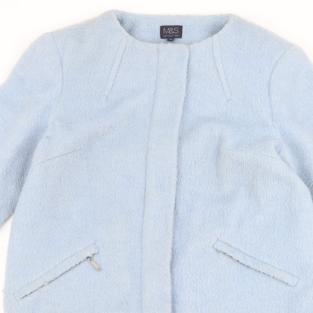 Marks & Spencer Womens Blue Overcoat Coat Size 12 Zip
