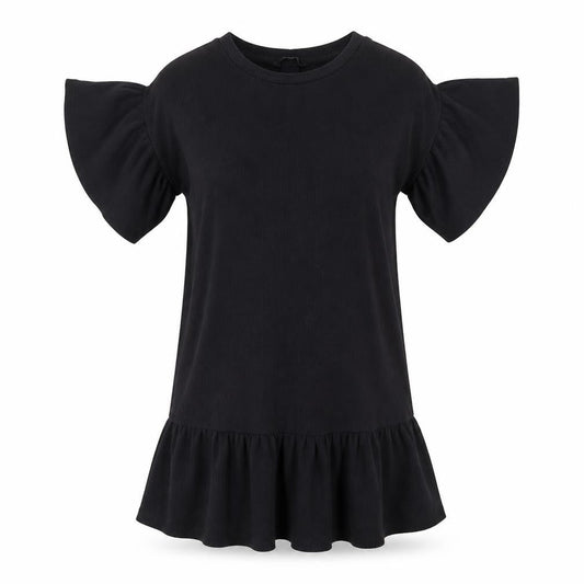 George Womens Black Polyester T-Shirt Dress Size 10 Round Neck Pullover - Ribbed, Frill sleeves