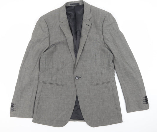 OneSix5ive Mens Grey Plaid Polyester Jacket Blazer Size 38 - Pocket detail