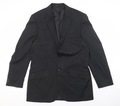 F&F Mens Black Striped Polyester Jacket Suit Jacket Size 38