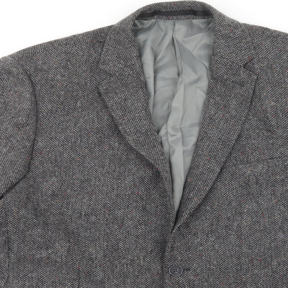 Brook Taverner Mens Grey Geometric Wool Jacket Blazer