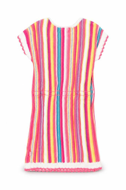 Billieblush Girls Multicoloured Striped Cotton Jumper Dress Size 3 Years Round Neck Drawstring