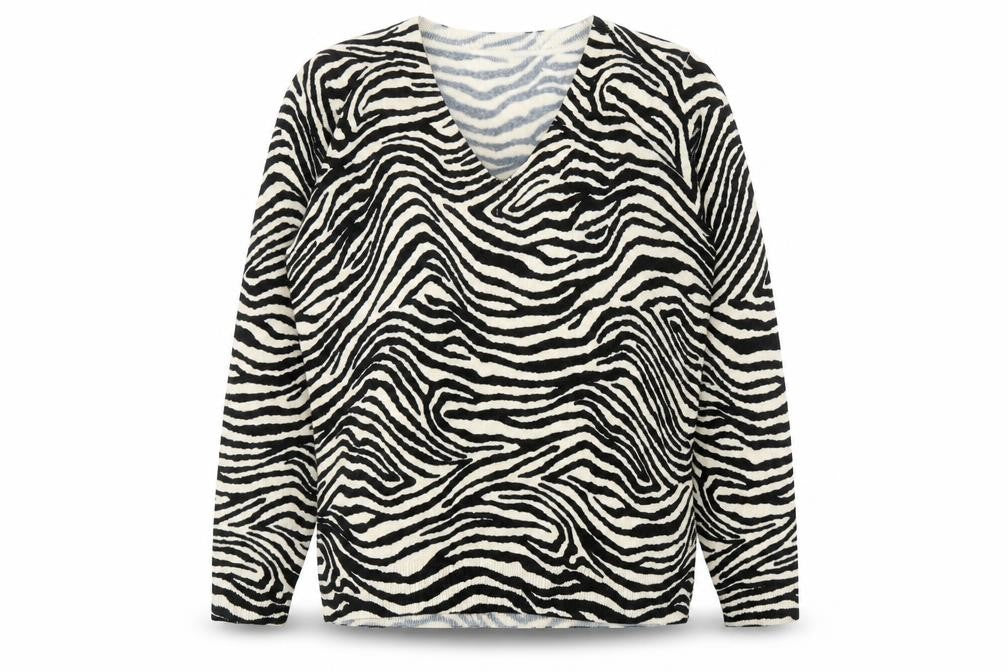 Marks & Spencer Womens Black V-Neck Animal Print Acrylic Pullover Jumper Size S - Zebra Print