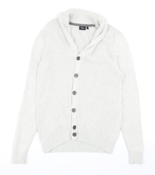 Blaq Mens Grey V-Neck Cotton Cardigan Jumper Size S