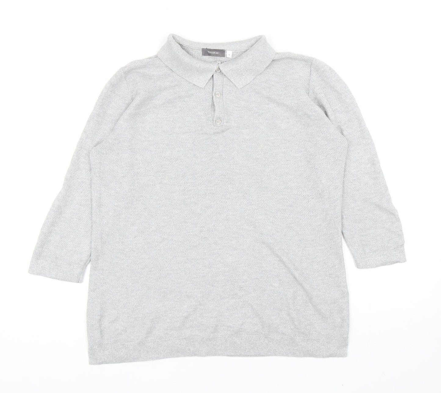 Yessica Womens Grey Cotton Basic Polo Size M Collared
