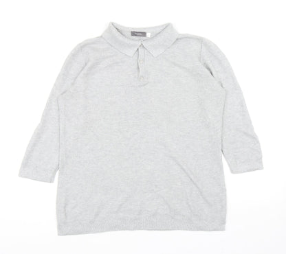 Yessica Womens Grey Cotton Basic Polo Size M Collared