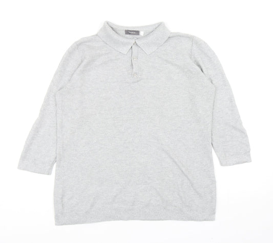 Yessica Womens Grey Cotton Basic Polo Size M Collared