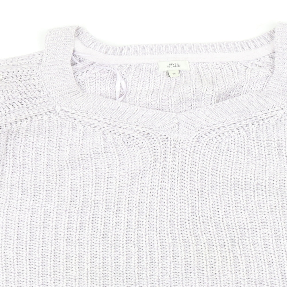 River Island Womens Purple V-Neck Cotton Pullover Jumper Size M - Eyelet Detail, Cold Shoulder