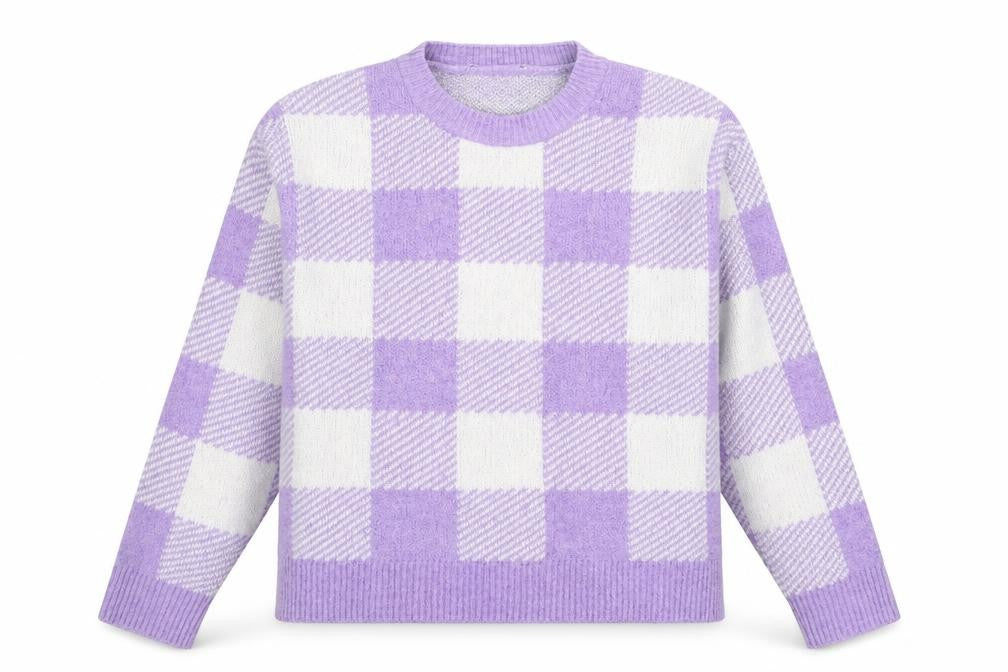 Primark Womens Purple Round Neck Check Acrylic Pullover Jumper Size XS