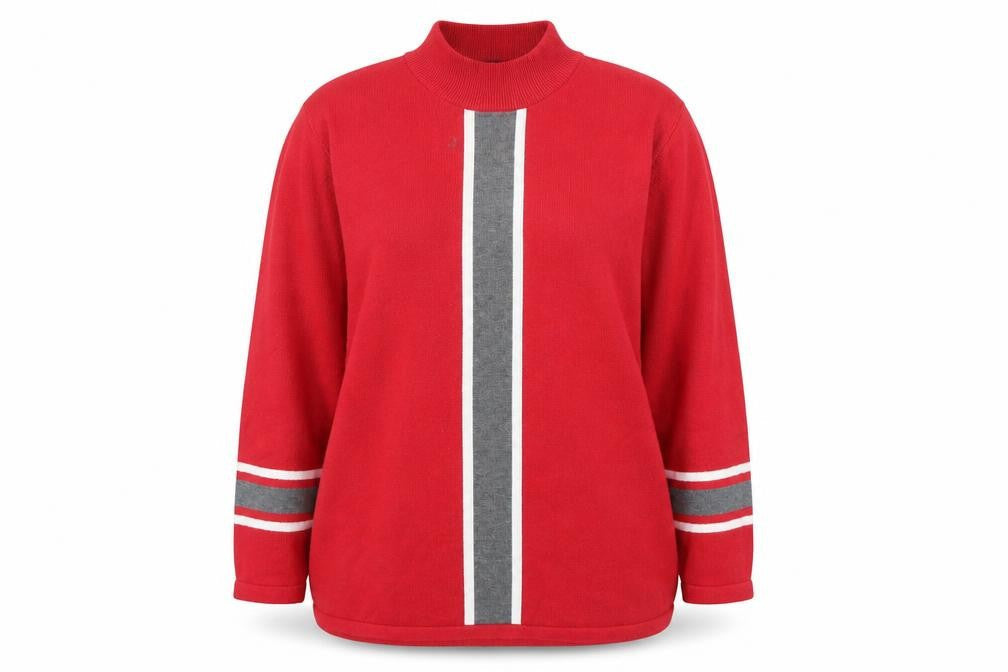 Sunday Womens Red Mock Neck Acrylic Pullover Jumper Size XL - Colourblock