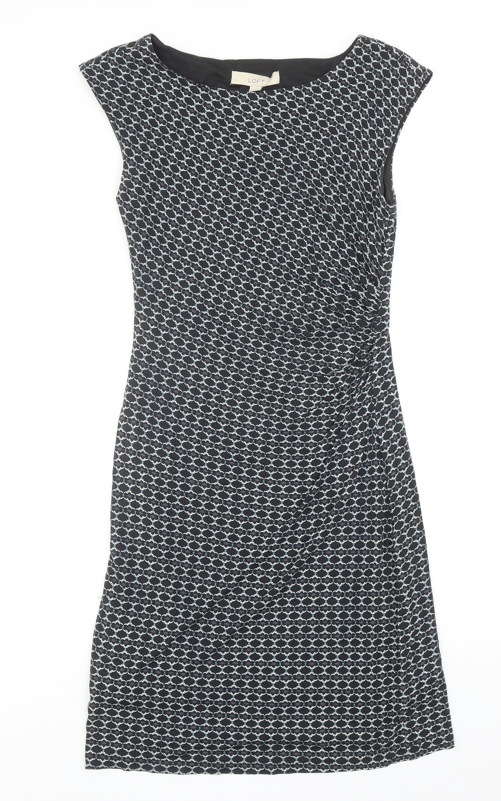 LOFT Womens Black Geometric Viscose Pencil Dress Size S Boat Neck Pullover