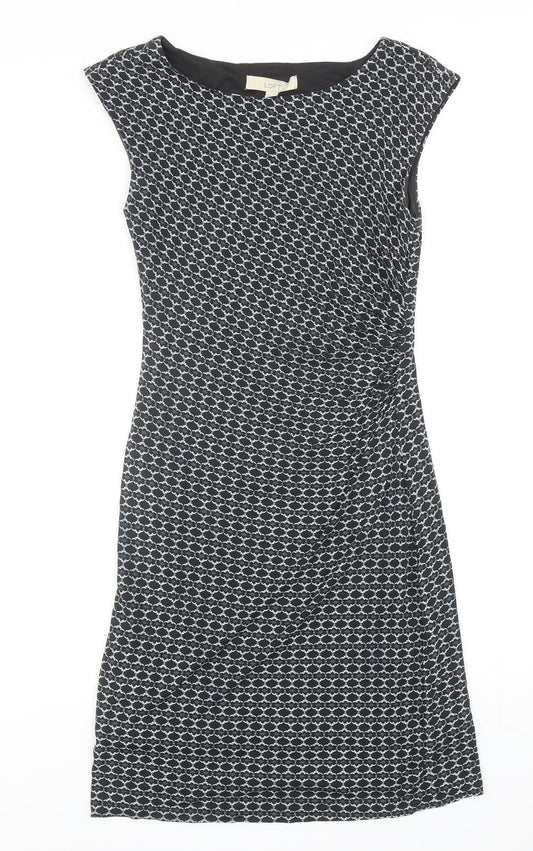 LOFT Womens Black Geometric Viscose Pencil Dress Size S Boat Neck Pullover